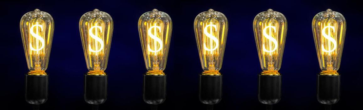 The sign of the world currency is inside of the retro lamps.