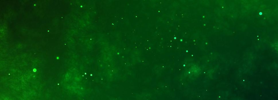 Toxic green horizontal background with chaotic flying particles
