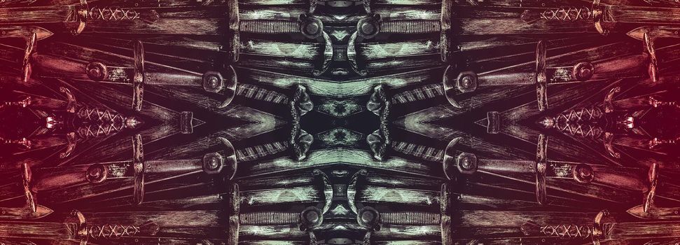 Metal knight swords horizontal background. Close up. The concept Knights.