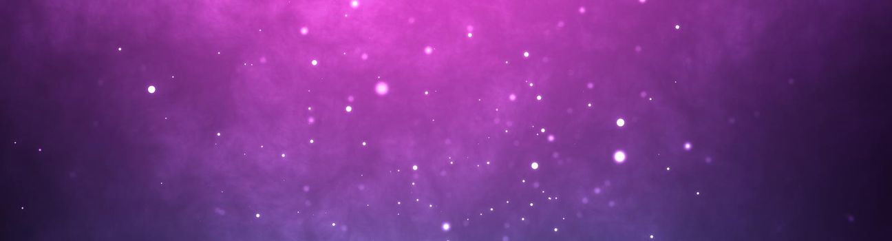 Neon particles horizontal background. Blue pink abstract glowing space