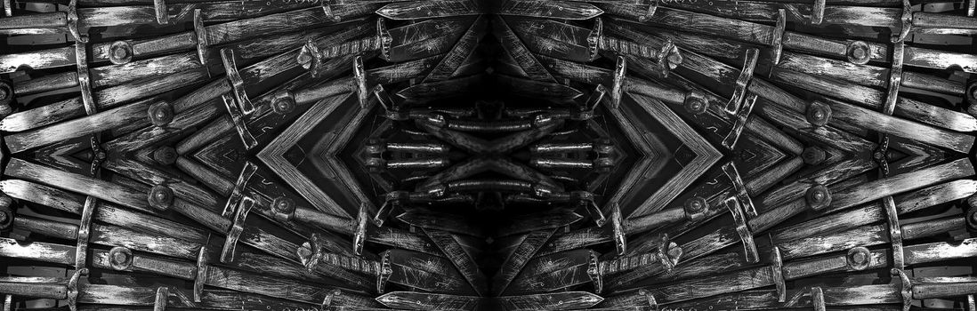 Metal knight swords horizontal background. Close up. The concept Knights.