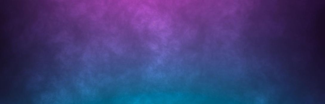 Abstract foggy horizonta background. Neon colors pink and blue light smoke