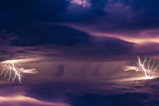 Thunderstorms are massive clouds with thunder and lightning discharges in the sky