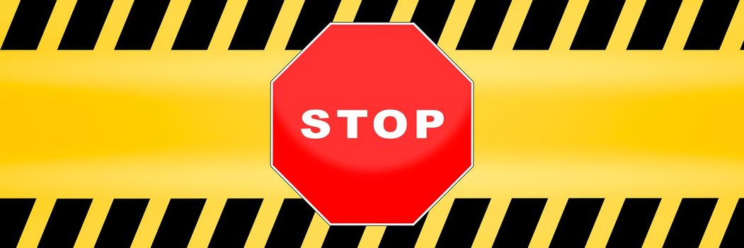 stop sign template with yellow caution police line background