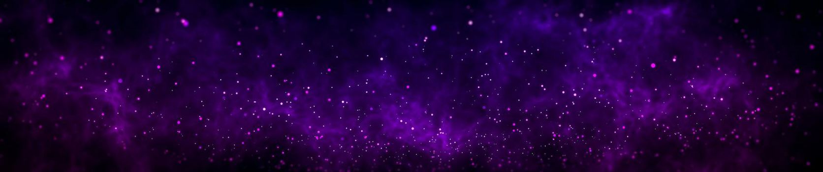 panoramic glitter lights background. black, violet purple and blue neon colors defocused