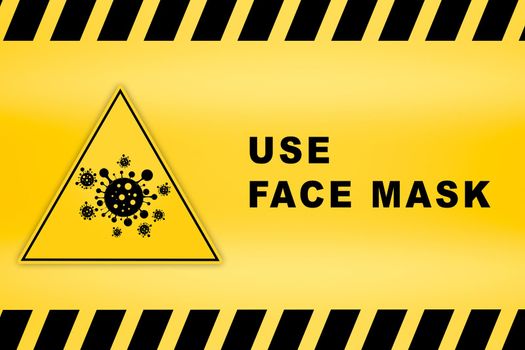 sign use face mask on caution lines backgrounds worn hazard stripes warning tapes danger signs