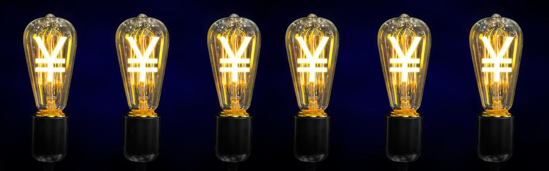 The sign of the world currency is inside of the retro lamps.