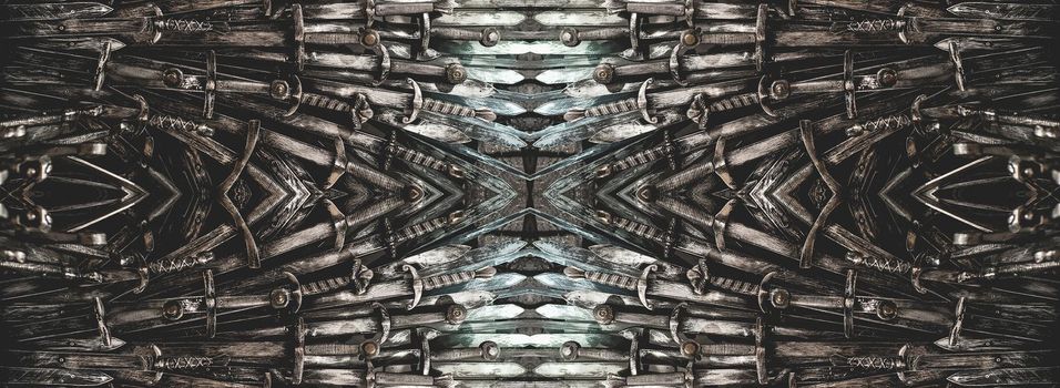 Metal knight swords horizontal background. Close up. The concept Knights.