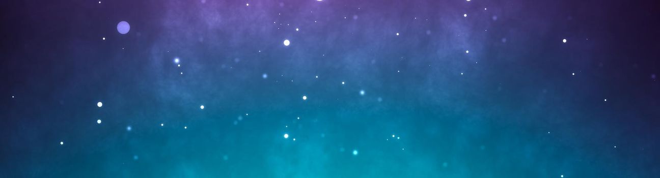 Neon particles horizontal background. Blue pink abstract glowing space