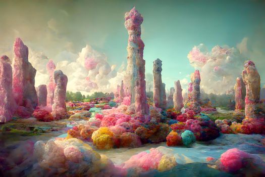 pastel colored unkonown alien dream world neural network generated art painting, picture produced with ai in 2022