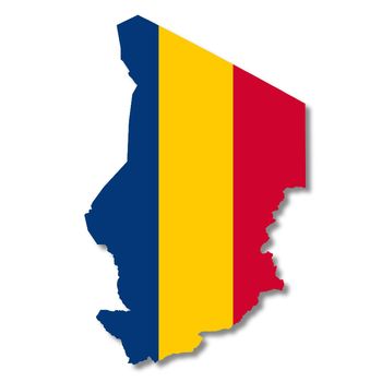 A Chad flag map on white background 3d illustration with clipping path