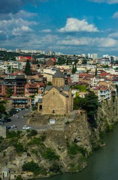 Famous Metekhi church with King Vakhtang statue in Old town of Tbilisi, Georgia