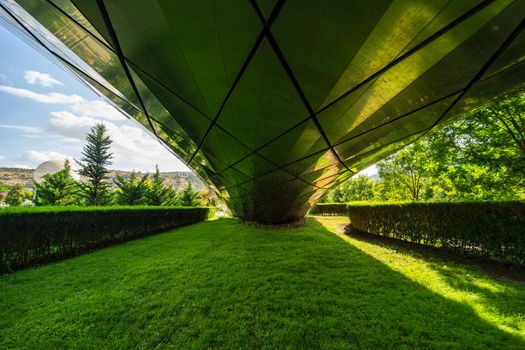 Famous Glass Tubes of Rike Park in Old Tbilisi as a touristic landmark of georgian capital city