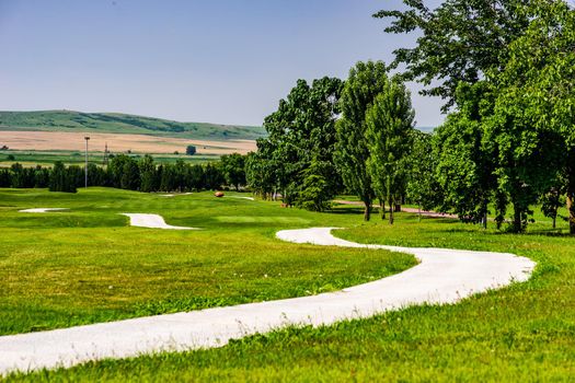 Green grassland in Kachreti village in georgian region Kakheti in summer days