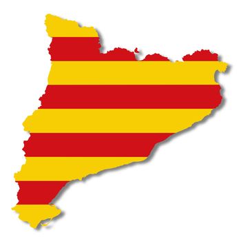 A Catalonia flag map on white background 3d illustration with clipping path