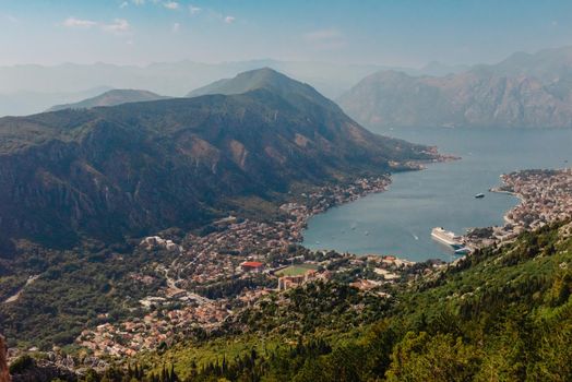 Kotor Bay - Montenegro - nature and architecture background. Kotor bay seen from above. Panoramic view on Kotor bay, Montenegro. Kotor in a beautiful summer day, Montenegro.