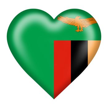 A Zambia flag heart button 3d illustration isolated on white with clipping path