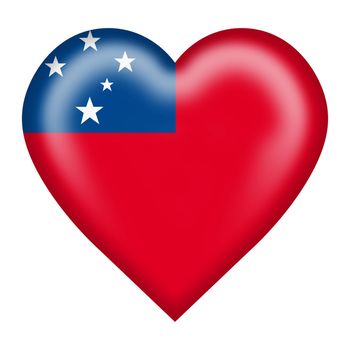 A Western Samoa flag heart button 3d illustration isolated on white with clipping path