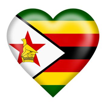 A Zimbabwe flag heart button 3d illustration isolated on white with clipping path