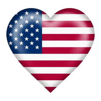 A United States flag heart button isolated on white with clipping path