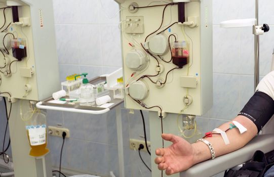 Volunteers who have suffered a disease from a coronavirus, Covid - 19, donate blood.