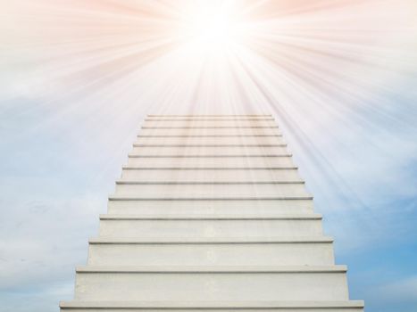 A white staircase stretches up the horizon. That means to be success or go to heaven.