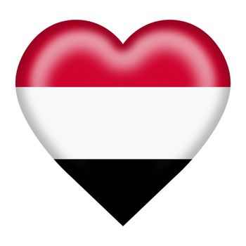 A Yemen flag heart button 3d illustration isolated on white with clipping path