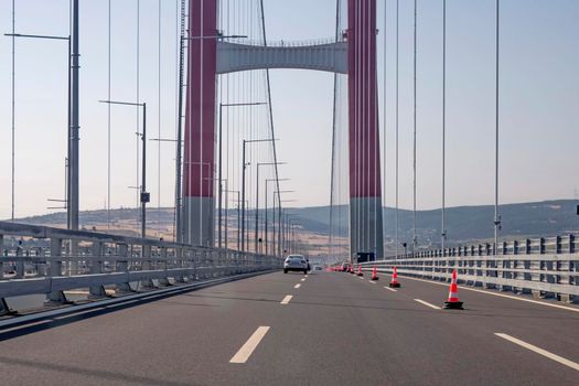 Canakkale,Turkey.August 11, 2022. 1915 Canakkale bridge and highway with its modern architecture are in the Dardanelles,Marmara region,Turkey.