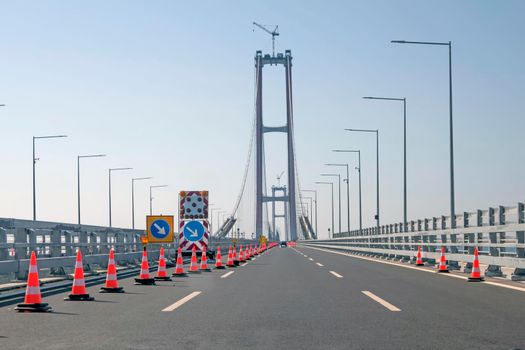 Canakkale,Turkey.August 11, 2022. 1915 Canakkale bridge and highway with its modern architecture are in the Dardanelles,Marmara region,Turkey.