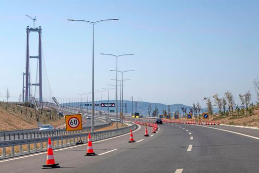 Canakkale,Turkey.August 11, 2022. 1915 Canakkale bridge and highway with its modern architecture are in the Dardanelles,Marmara region,Turkey.