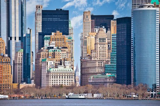 New York City downtown dense skyline view, United States of America