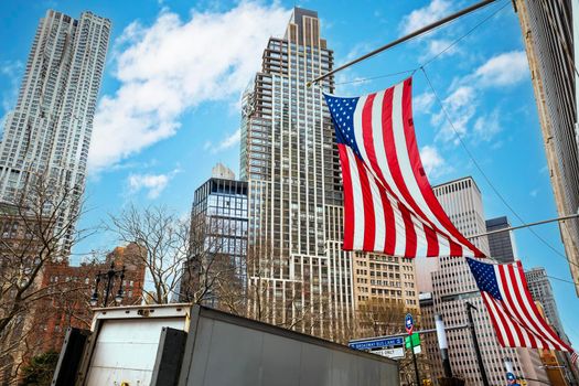 New York City downtown and green park view, United States of America