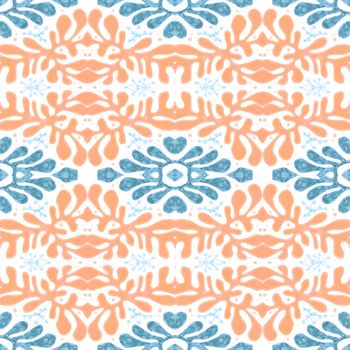 Talavera ceramic. Moroccan decorative illustration. Retro italian or portuguese tile texture. Talavera pattern. Seamless portugal design. Vintage azulejo background. Floral Talavera ceramic.