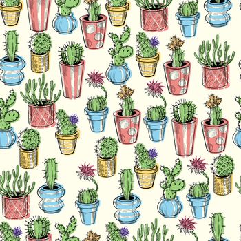 Cactus seamless pattern. Botanical illustration for backdrop, wrapping, textile print, wallpaper.