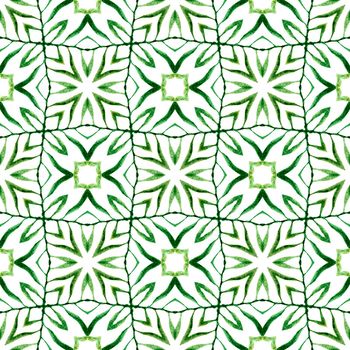 Textile ready fancy print, swimwear fabric, wallpaper, wrapping. Green neat boho chic summer design. Oriental arabesque hand drawn border. Arabesque hand drawn design.