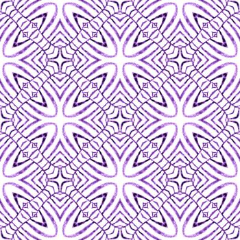 Ethnic hand painted pattern. Purple positive boho chic summer design. Watercolor summer ethnic border pattern. Textile ready bewitching print, swimwear fabric, wallpaper, wrapping.