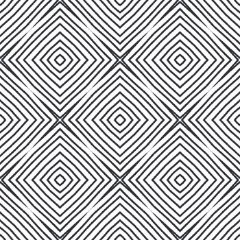 Geometric seamless pattern. Black symmetrical kaleidoscope background. Textile ready lovely print, swimwear fabric, wallpaper, wrapping. Hand drawn geometric seamless design.