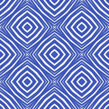 Ethnic hand painted pattern. Indigo symmetrical kaleidoscope background. Textile ready wondrous print, swimwear fabric, wallpaper, wrapping. Summer dress ethnic hand painted tile.