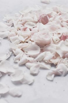 rose flower petals on marble - wedding, holiday and floral garden styled concept, elegant visuals