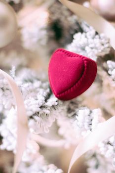 Red heart shaped jewellery box, a perfect holiday love surprise for her on Christmas