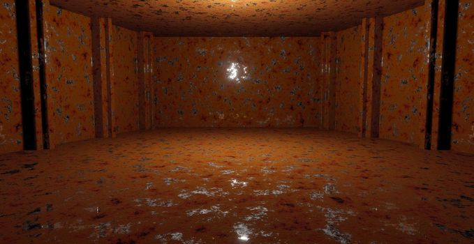 OuterSpace Empty Glowing Vibrant Laser Showcase Stage Corridor Hallway Entrance Spotlight Copper Brown or Yellow Abstract Background With Space For Products 3D Rendering