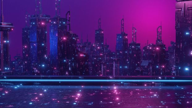 Space Age Concept Purple Dystopian Banner Background 3d Render