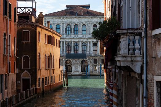 View of the Cà Pesaro, Baroque marble palace facing the Grand Canal of Venice. It's a famous historic building in Venice, Italy