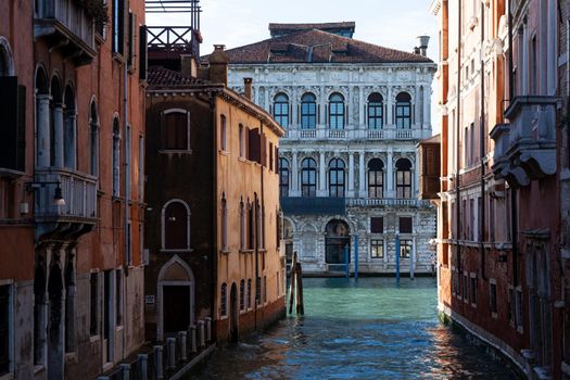 View of the Cà Pesaro, Baroque marble palace facing the Grand Canal of Venice. It's a famous historic building in Venice, Italy