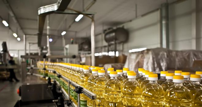 Factory for the production of edible oils. Shallow DOFF. Selective focus. Ukraine