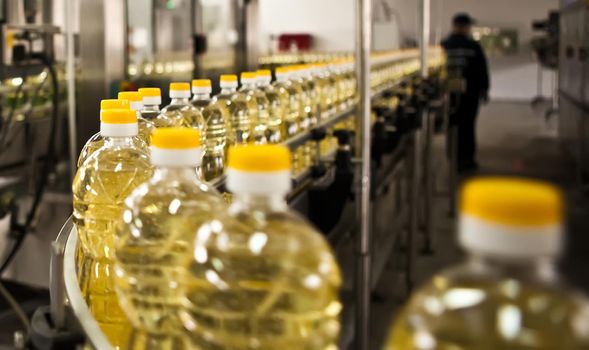 Factory for the production of edible oils. Shallow DOFF. Selective focus. Ukraine