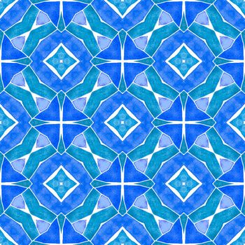 Green geometric chevron watercolor border. Blue fetching boho chic summer design. Textile ready captivating print, swimwear fabric, wallpaper, wrapping. Chevron watercolor pattern.