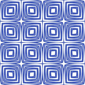 Geometric seamless pattern. Indigo symmetrical kaleidoscope background. Hand drawn geometric seamless design. Textile ready immaculate print, swimwear fabric, wallpaper, wrapping.