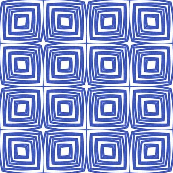 Geometric seamless pattern. Indigo symmetrical kaleidoscope background. Hand drawn geometric seamless design. Textile ready immaculate print, swimwear fabric, wallpaper, wrapping.