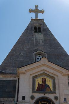 RUSSIA, CRIMEA - JUL 09, 2022: Sevastopol nicholas crimea cemetery wonderworker church russia monument old orthodoxy, for fraternal architect from avdeev and temple day, art facade. Building landscape cityscape,